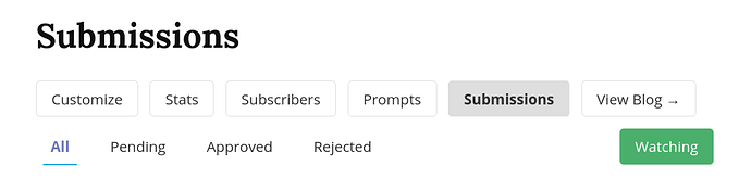 Screenshot of Submissions page, showing highlighted Watching button